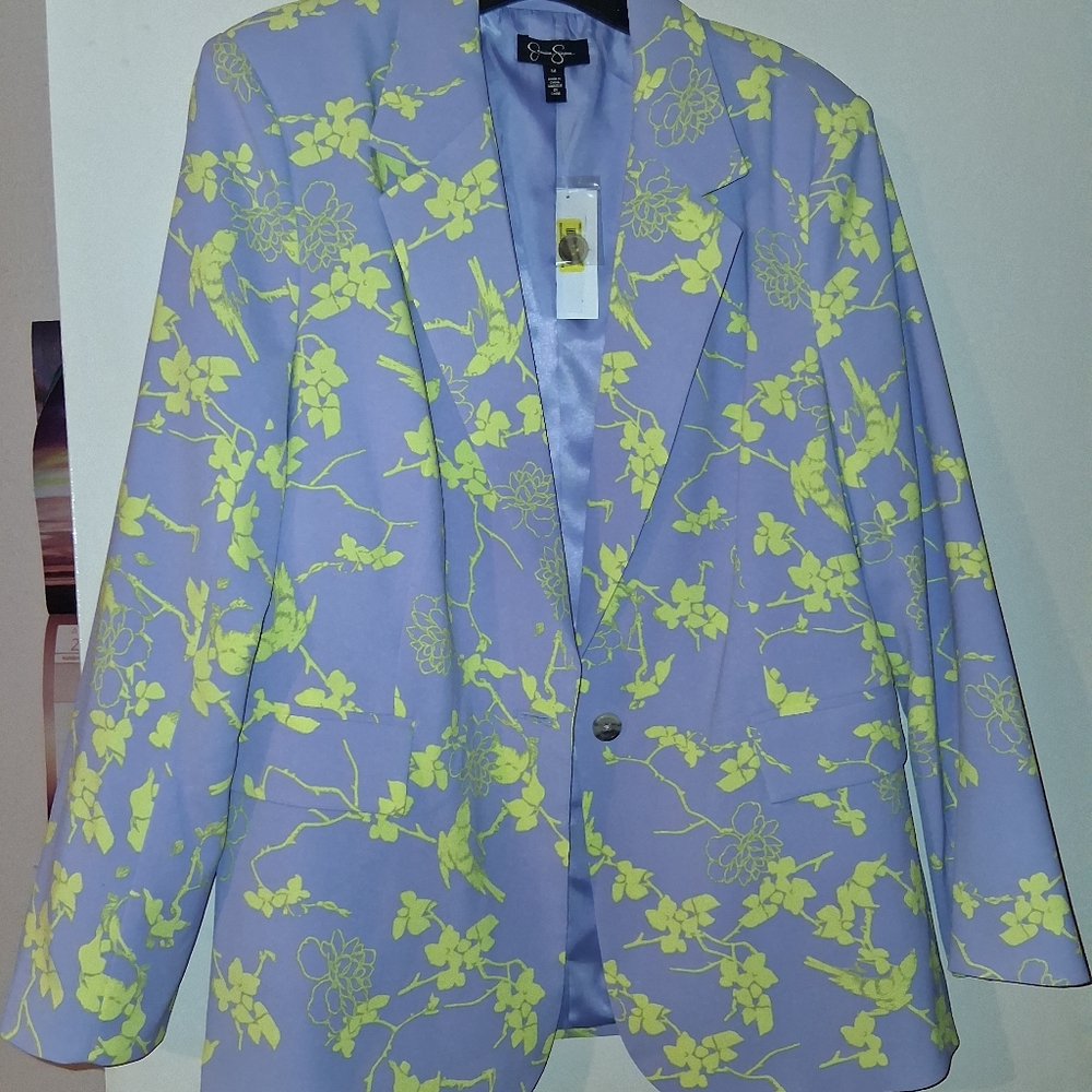 Jessica Simpson Purple Blazer with Yellow Floral Design New